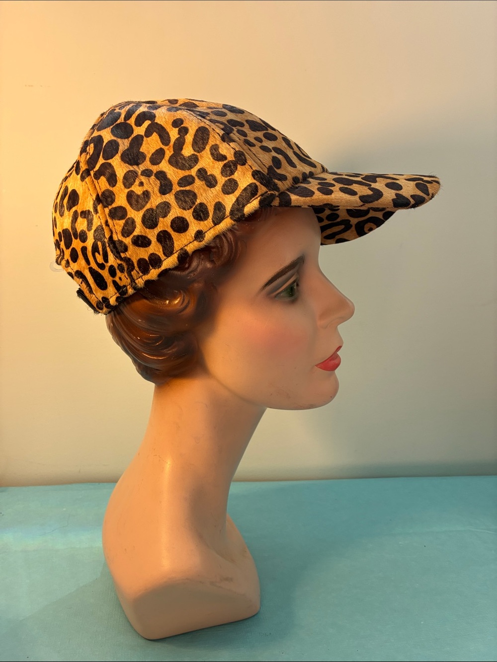 Danier Pony-Skin Style Leopard Print Leather Baseball Hat